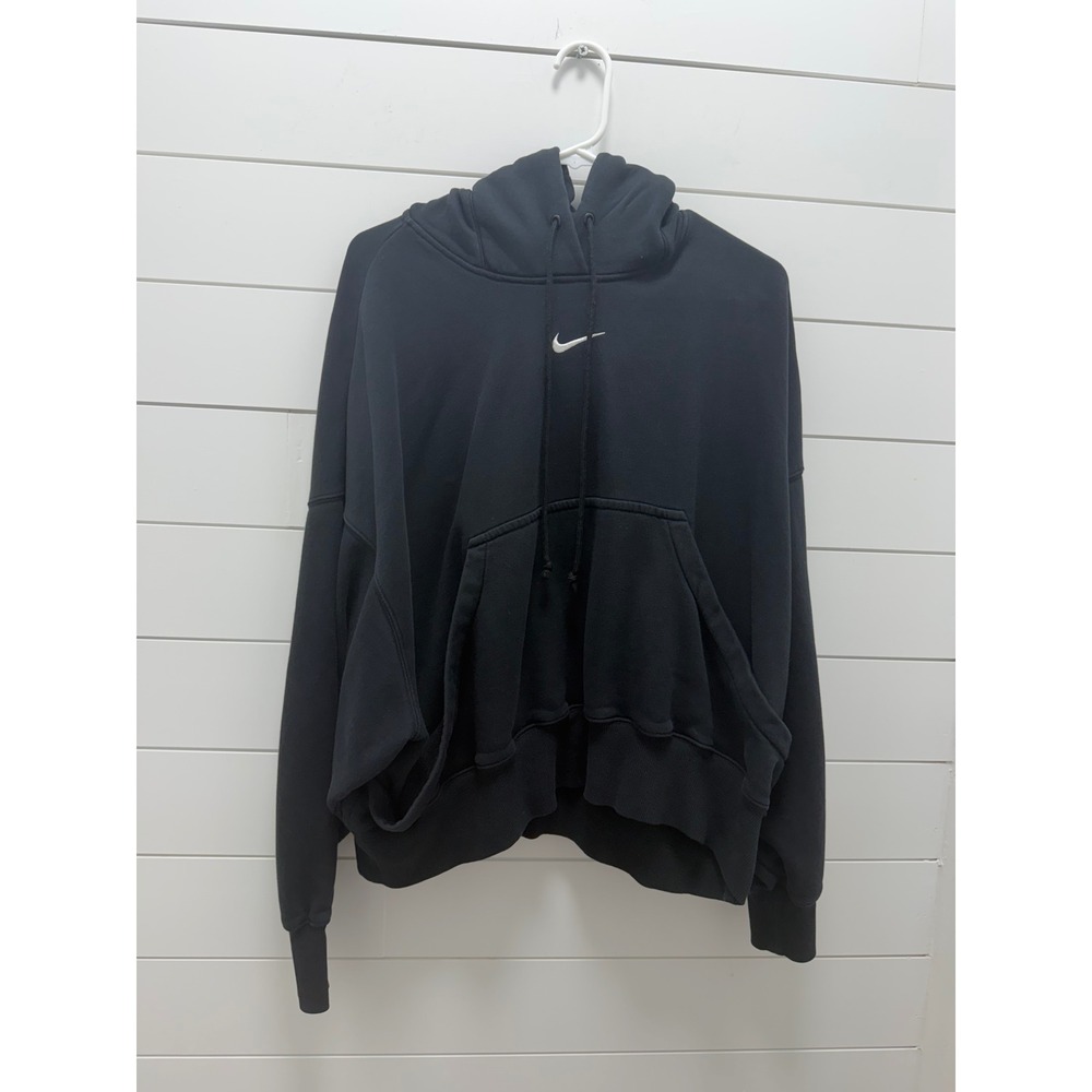 Women's Y2K Nike Center Swoosh Baggy Cropped Hoodie Black Medium Y2K Atheltic